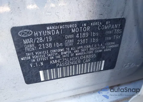 2019 Hyundai Ioniq Electric from USA, damaged, VIN KMHC75LH1KU048895